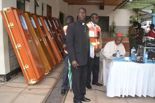 Cardinal Njue at Nairobi's Chiromo mortuary. Photo courtesy of Waumini Communications KCCB.