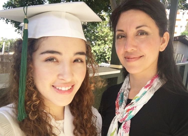 Graduating senior Sylvia Camacho (left) and her mother Cecilia both attended San Gabriel Mission High School.