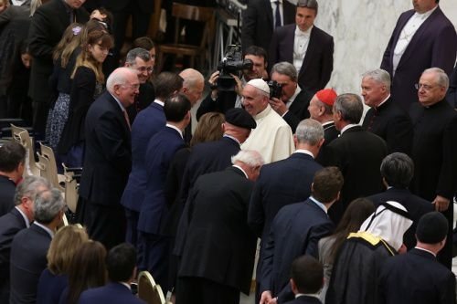 Pope Francis meets with U.S. Vice President Joe Biden and other participants in the Cellular Horizons conference at the Vatican April 29
