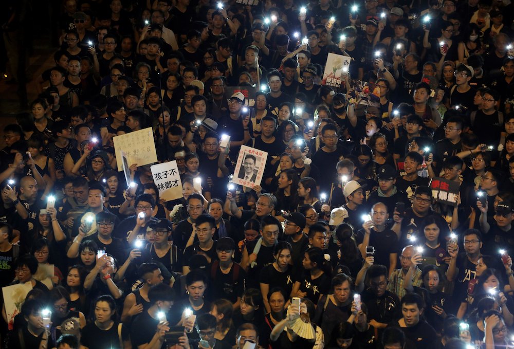 Protesters attend a demonstration June 16