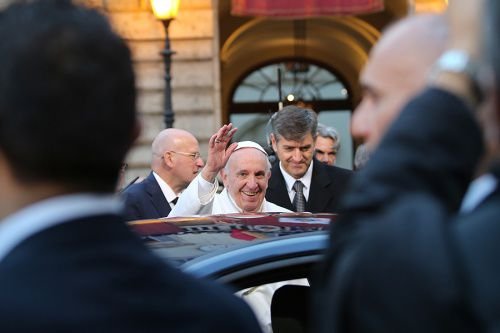 Pope Francis arrives at the Piazza di Spagna to being the Jubilee Year of Mercy