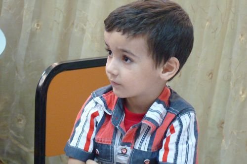 A young Syrian refugee at school in Ramtha