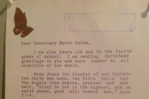 Christmas letter from an American girl to Enver Hoxha at the