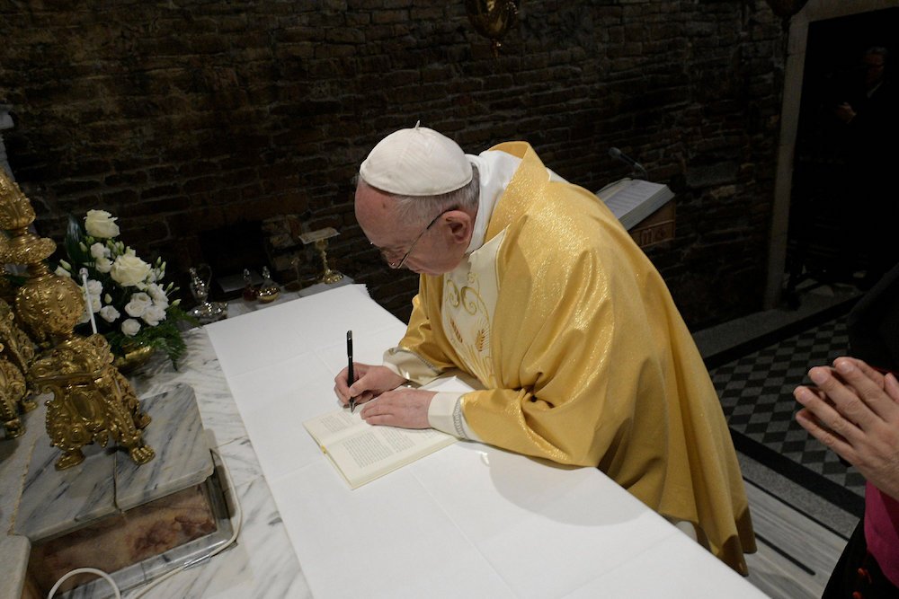 Pope Francis signs the postsynodal apostolic exhortation