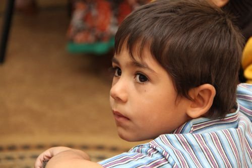 A young Syrian refugee at school in Ramtha