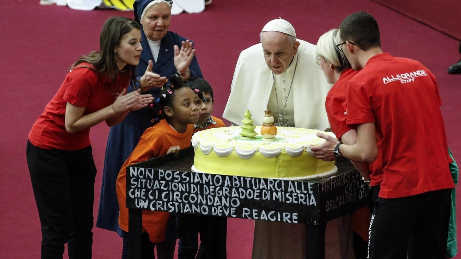 Pope Francis during audience with children and family from the dispensary of Santa Marta  (ANSA via Vatican News)