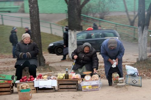 Women sell produce on the street in Vitebsk