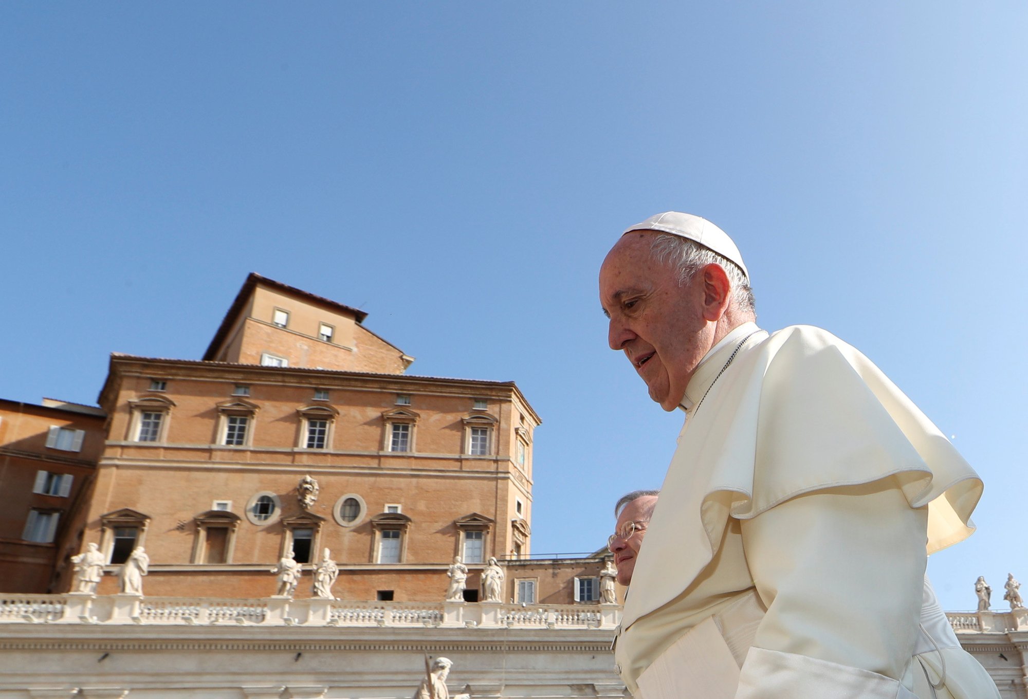 Pope Francis arrives to lead his general audience in St. Peter's Square Aug. 29 at the Vatican. (CNS photo/Alessandro Bianchi