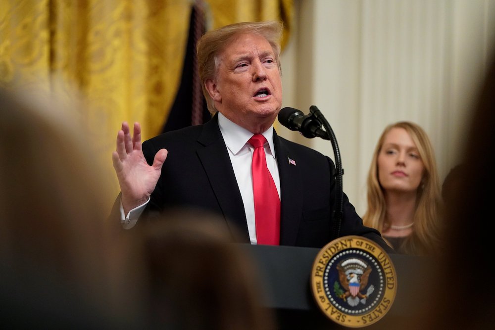 President Donald Trump speaks at the White House March 21