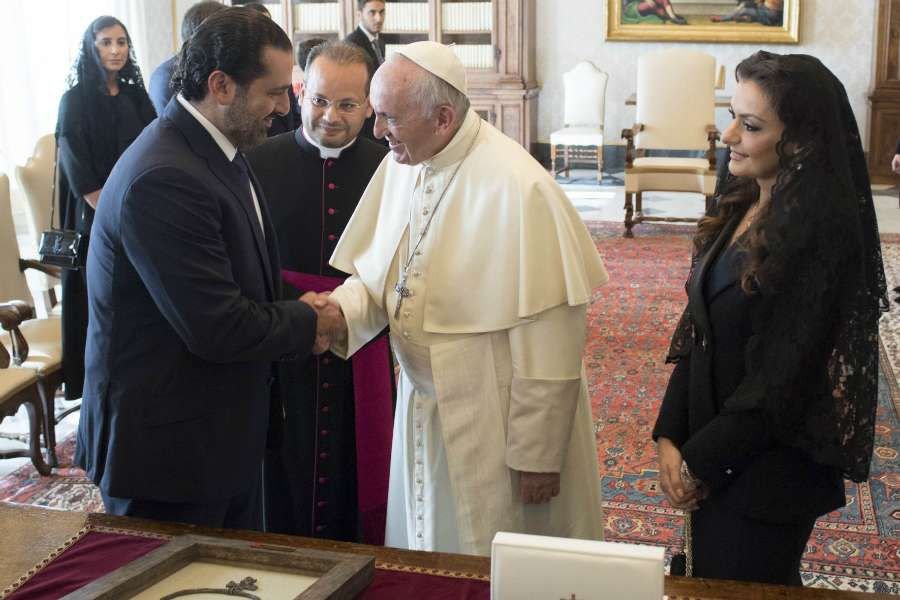 Pope Francis meets with Lebanese prime minister Saad Hariri and his wife