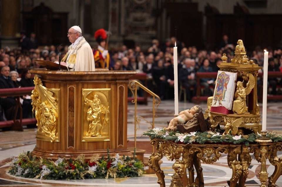 Pope Francis delivers a homily at Vespers in St. Peter's Basilica on Dec. 31