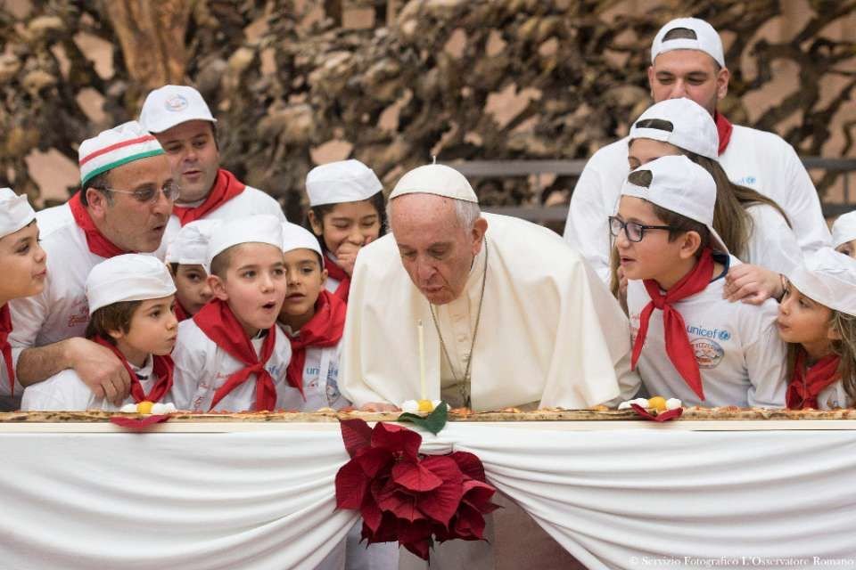 Pope Francis celebrates 81st birthday with children. Dec. 17