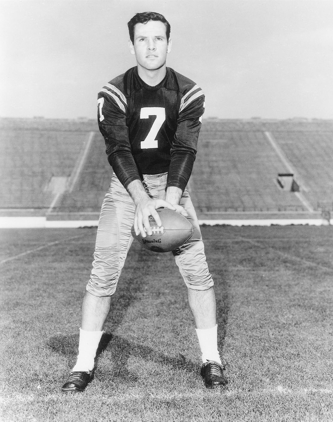 Mater Dei’s John Huarte was a 1964 All-American quarterback and Heisman Trophy winner for Notre Dame. His favorite receiver was fellow Catholic high school product Jack Snow of St. Anthony. (Credit: University of Notre Dame Archives)
