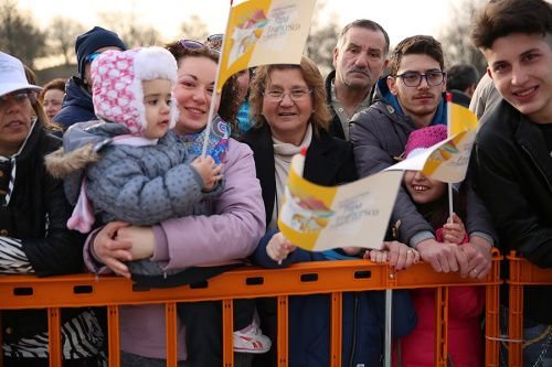 Crowds in Naple's Scampia neighborhood await a meeting with Pope Francis