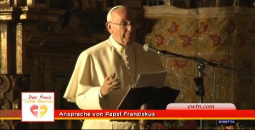 Screenshot of Pope Francis at the San Francisco church in Quito