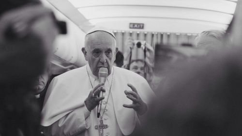 Pope Francis speaks to journalists on the flight from Rome to Armenia