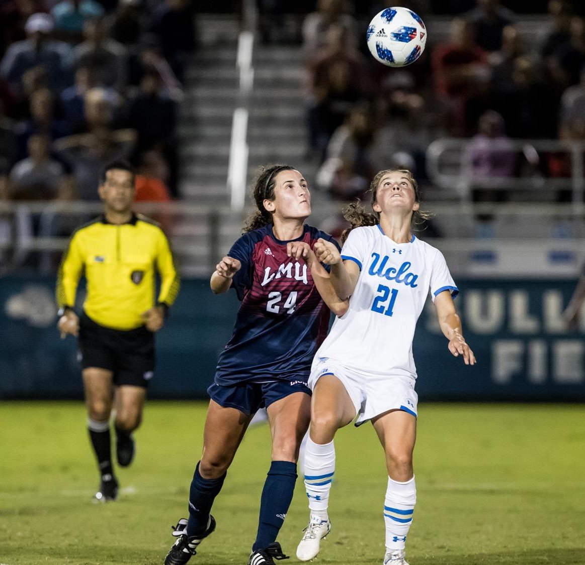 LMU’s Emma Tyrnauer (24) battles for the ball against UCLA’s Jessie Fleming (21) Sept. 13. A senior from Sunnyvale