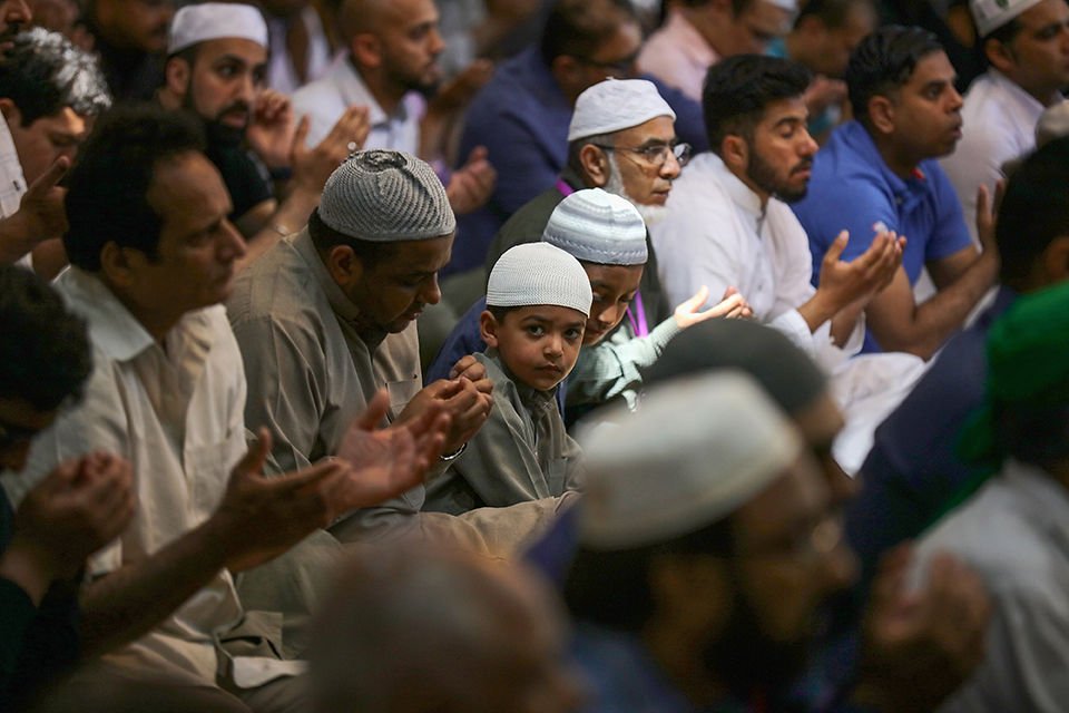 Muslims attend Friday prayers at Manchester Central Mosque May 26 in Manchester