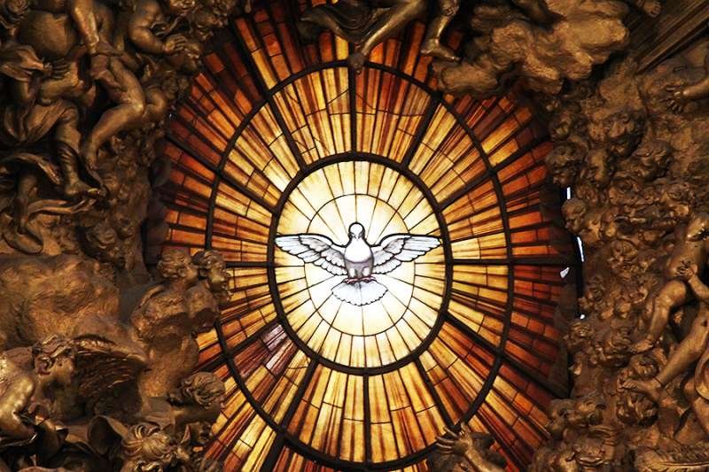 Holy Spirit stained glass in St. Peter's Basilica. Credit: Alexey Gotovskyi/CNA.