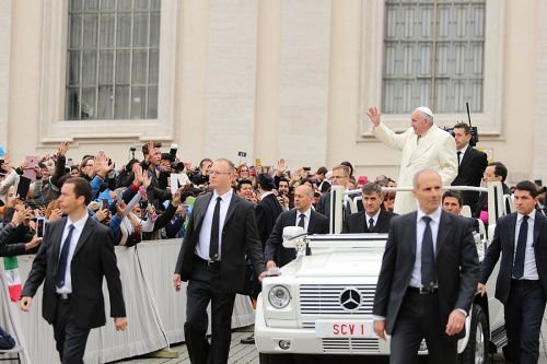 Pope Francis arrives at St. Peter's Square for the General Audience