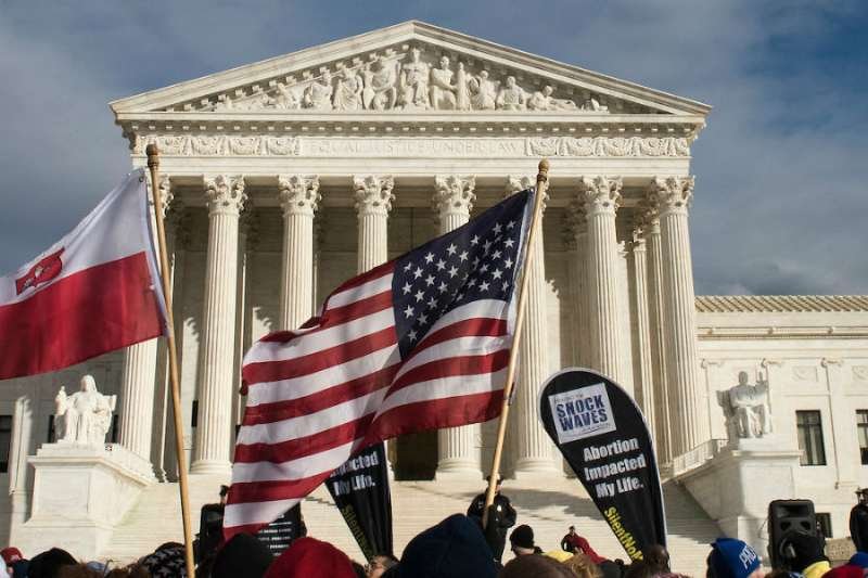March for Life participants in front of the Supreme Court building