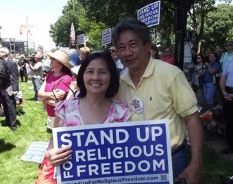 A couple attends the Stand Up for Religious Freedom rally in Washington