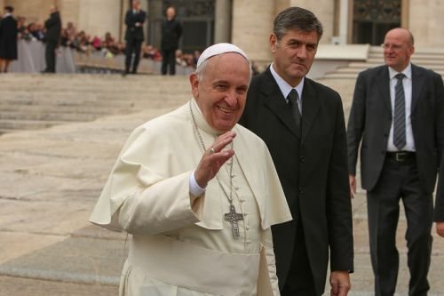 Pope Francis greets pilgrims during his Oct. 29