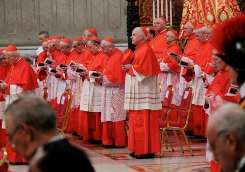 Cardinals pray together at the most recent consistory