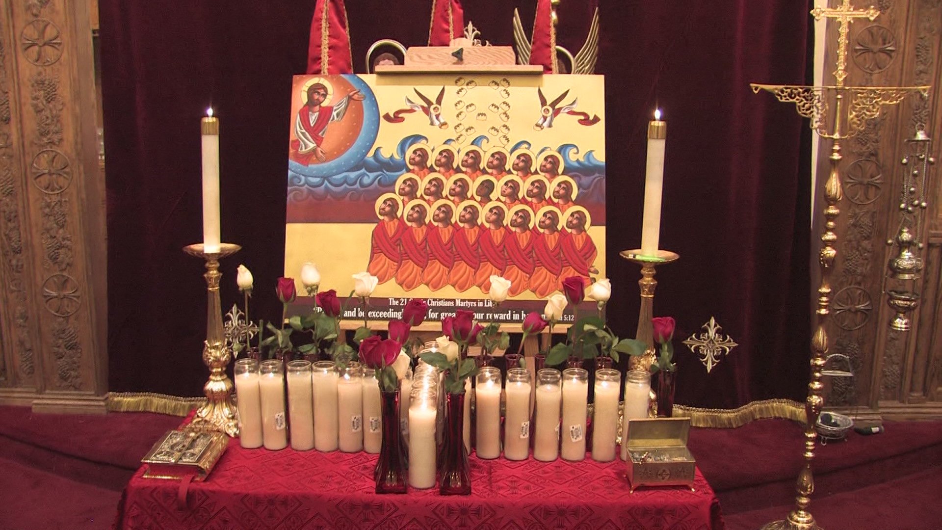 A painting honoring the 21 Coptic martyrs at Archangel Raphael & St. Mina Coptic Church in Palmdale. (WIKIMEDIA COMMONS)