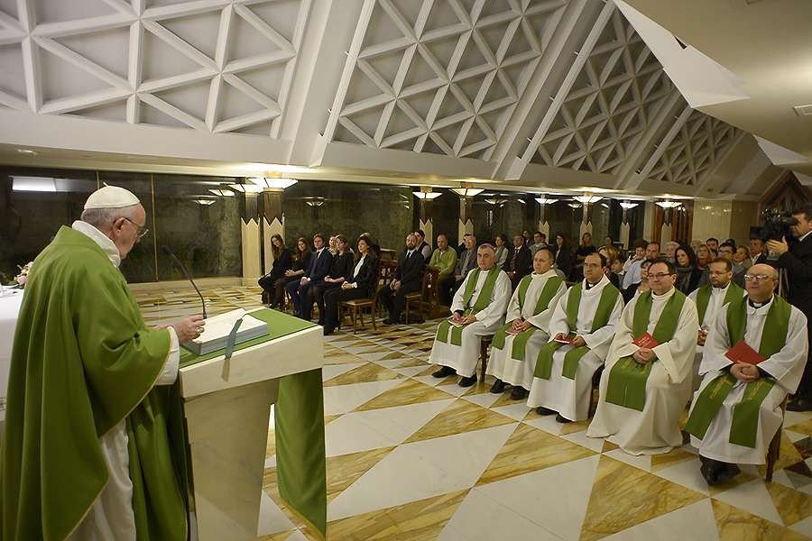Pope Francis says Mass at the chapel of Santa Marta house in the Vatican