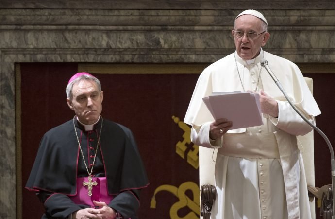 Pope Francis delivers his message on the occasion of his Christmas greetings to the Roman Curia in the Clementine Hall at the Vatican