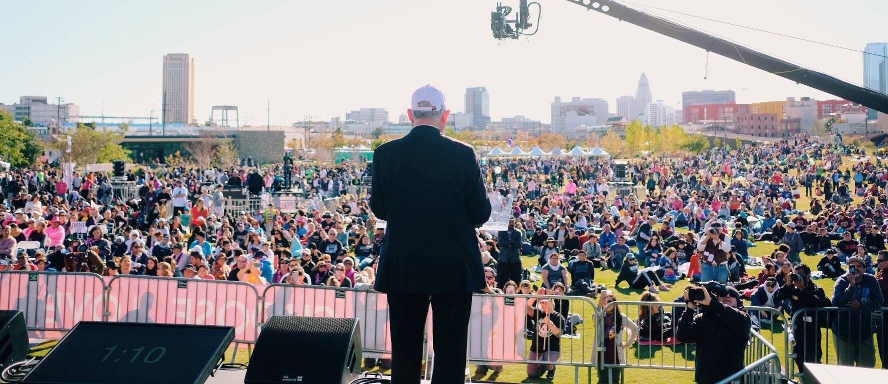 Archbishop Gomez greets the crowds at OneLife LA. (OneLife LA via Facebook)