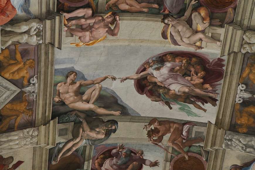 Michelangelo's fresco 'The Creation of Adam' on the ceiling of the Vatican's Sistine Chapel on Oct. 29