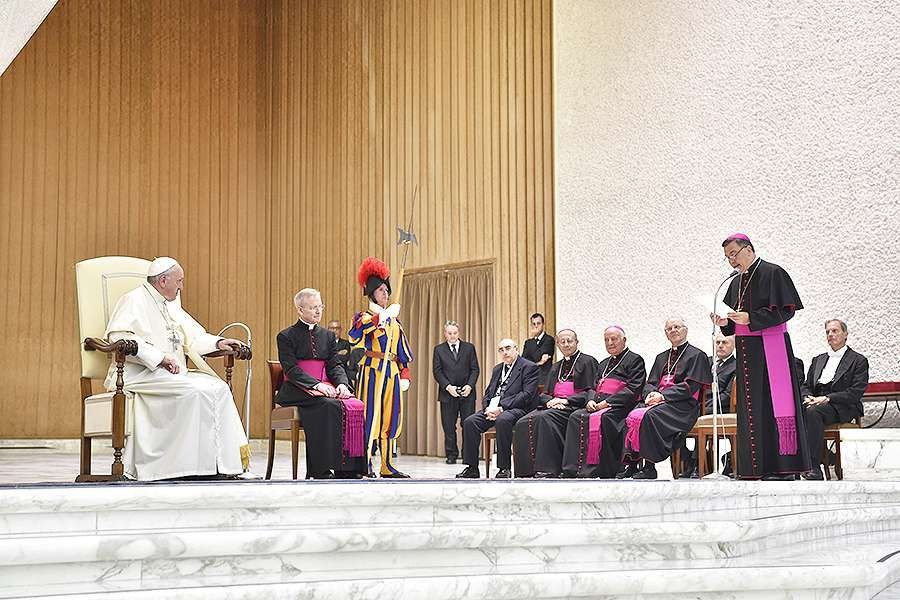 Pope Francis with participants in the 68th National Liturgical Week in the Vatican's Paul VI Hall Aug. 24