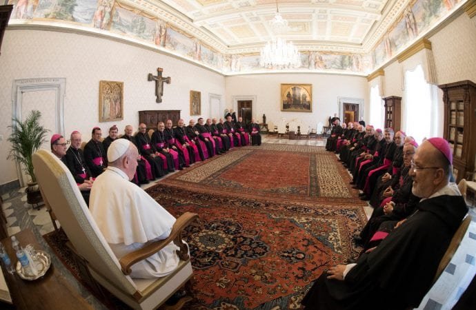 Pope Francis meets with bishops from the Argentine episcopal conference at the Vatican May 2