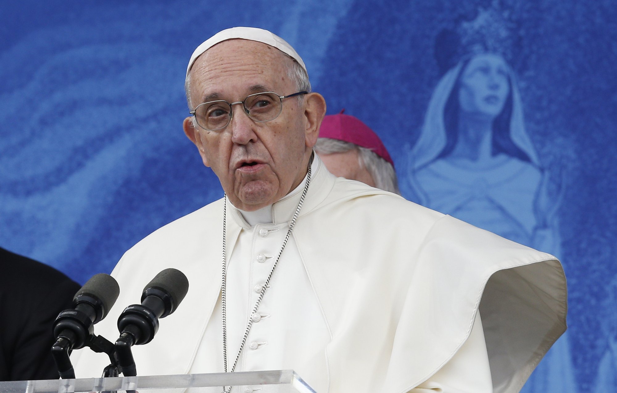 Pope Francis speaks as he visits the Knock Shrine in Knock