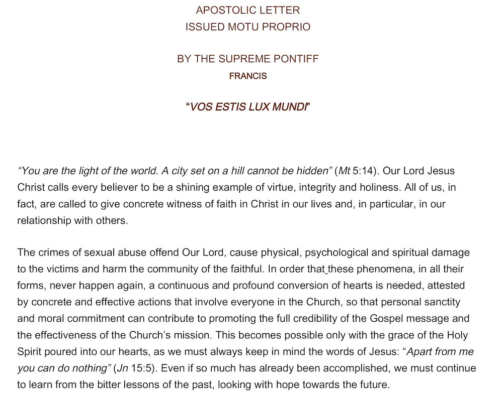This is the opening page of "Vos estis lux mundi