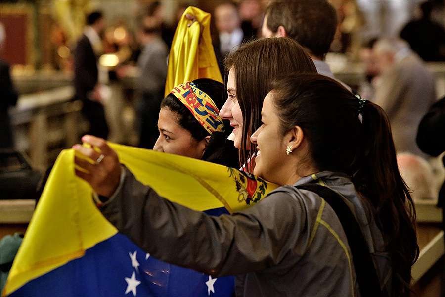 Panamanian youths attend a prayer vigil at the Basilica of St. Mary Major in Rome