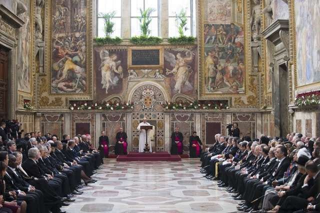 Pope Francis speaks to the Diplomatic Corps Accredited to the Holy See Jan. 11