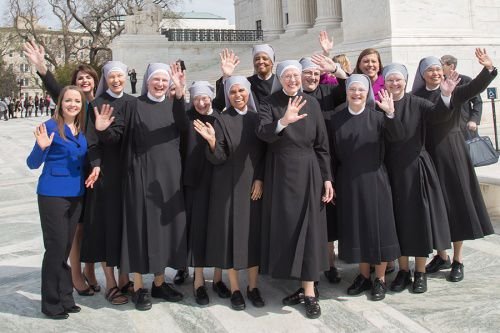 Little Sisters of the Poor outside SCOTUS after oral arguments for their case against the HHS Mandate. Credit: Becket Fund for Religious Liberty.