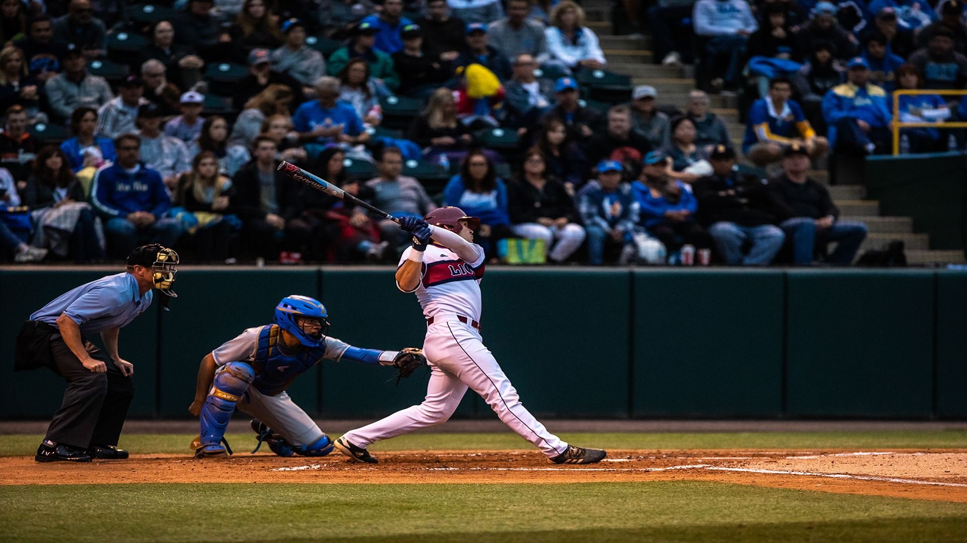 Trevin Esquerra drove home two of LMU’s three runs in the Lions’ 3-2 upset of UCLA June 1 at the NCAA Los Angeles Regional. (LMU ATHLETICS)