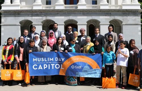 Muslims advocates gathered at the California state capitol. Photo courtesy of the Council on American-Islamic Relations CA.