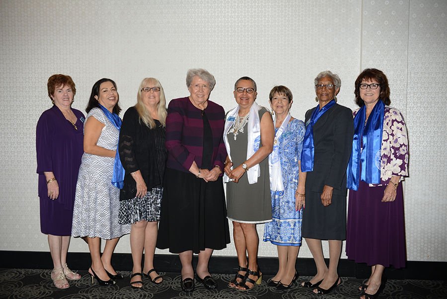 Members of the new executive board of the Los Angeles Archdiocesan Council of Catholic Women (ACCW) are pictured with Sister Mary Elizabeth Galt