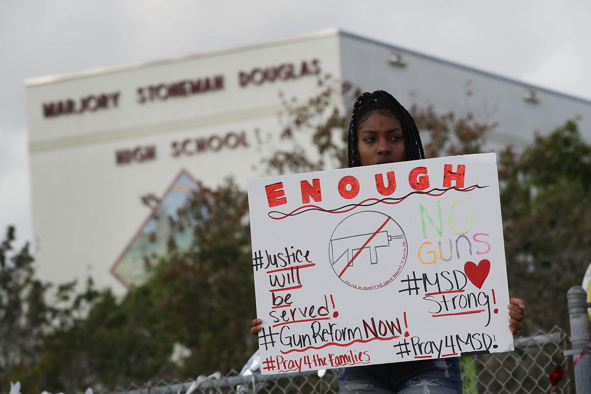 Senior Tyra Heman protests at Marjory Stoneman Douglas High School