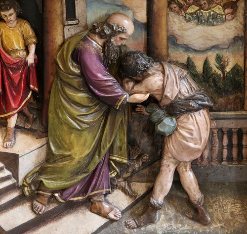 "Return of the Prodigal Son" relief on main altar in the church of Saint Matthew in Stitar