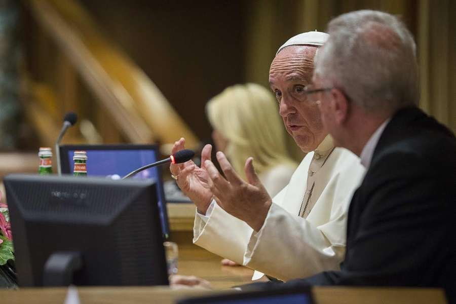 Pope Francis speaks at a workshop on climate change in Rome