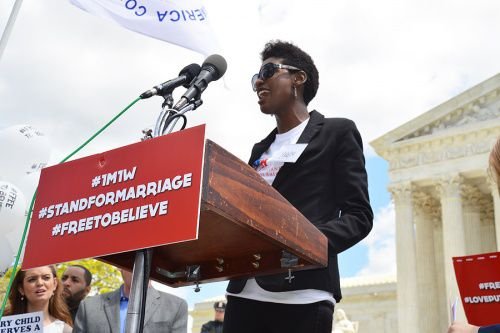 Defenders of marriage join rallies in front of SCOTUS during arguments over definition of marriage in Washington DC on April 28