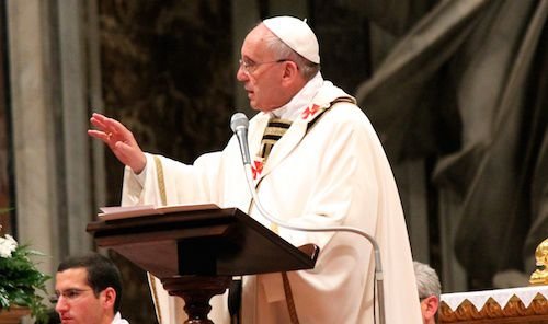 Pope Francis gives the homily during the Easter Vigil at St. Peter's Basilica on April 19
