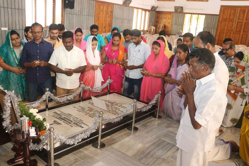 Worshippers pray at the Shrine of Blessed Mariam Thresia Chiramel Mankidiyan in Kuzhikkattussery