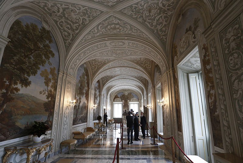 A hallway is seen in the papal villa at Castel Gandolfo